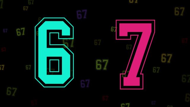 Viral six seven social media meme trend athletic varsity number bright motion design. Video animation Ultra HD 4K 3840x2160