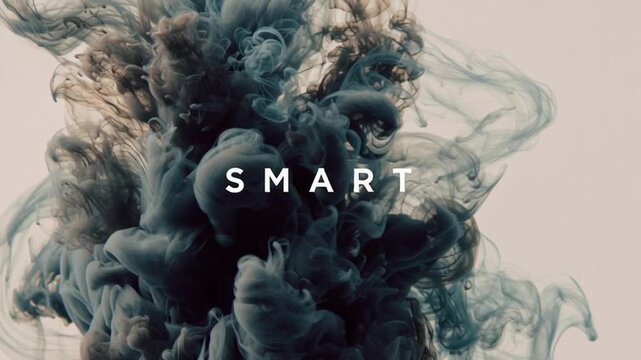 Dark liquid forms swirl together, creating a bold texture with the word SMART prominently displayed in the center. The scene captures dynamic movement and rich details from all angles.