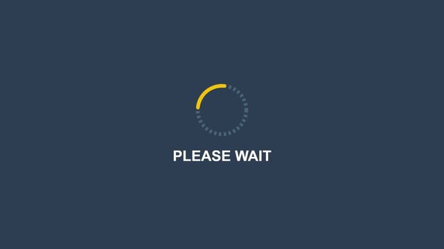 Modern loading spinner animation with &ldquo;Please Wait&rdquo; text on a dark blue background