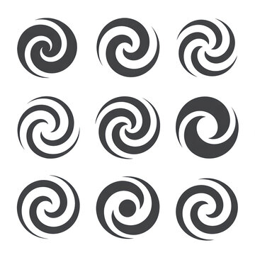 Set of spiral swirl icons, vector graphic design elements.