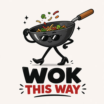 Wok pan walking with more attitude than a supermodel while effortlessly showing off culinary style