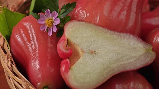 Red rose apple on basket