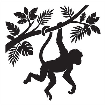 monkey hanging tree brunch silhouette
