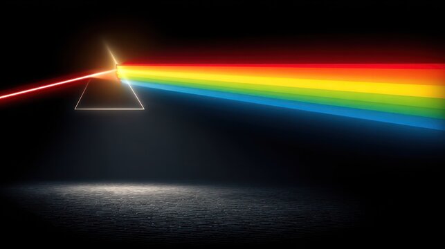 Beam of light separates into a spectrum of colors passing through a triangular prism