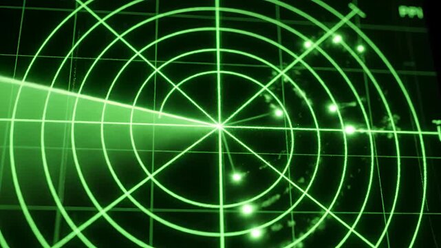Green Radar Screen Displaying Circular Scan and Target Blips.