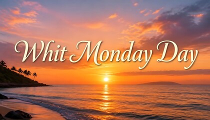 Whit monday day tropical beach sunset with religious holiday christian holiday pentecost monday holy spirit palm trees orange sky golden hour evening sky celebration tropical