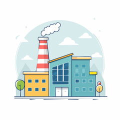 Naklejka premium Flat Illustration of a Factory Building with Smoke Stack