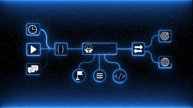 AI NOC Network Connection and Digital Data Flow Motion Graphic AI Powered Cyber Data Connection Abstract Motion Design Global AI Communication System and Data Stream Animation. 4k video.