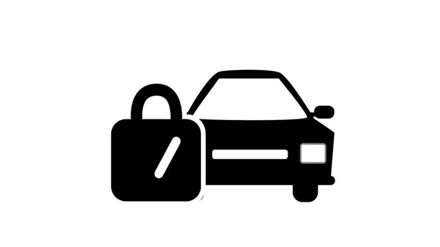 A black car silhouette with an animated padlock showing a white checkmark on a white background.