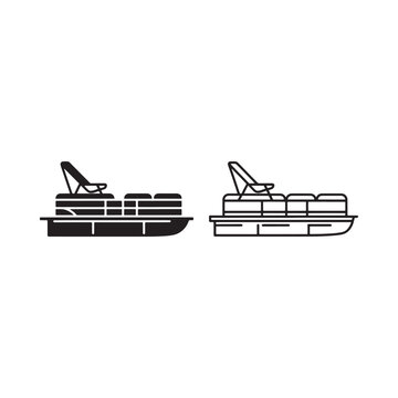 Pontoon boat silhouette two versions on white background