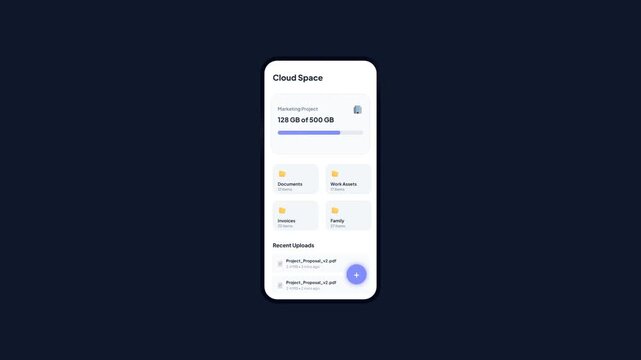 Cloud Space Team Marketing Project Shared Storage Mobile App Interface Animation Showing Group Drive Capacity
