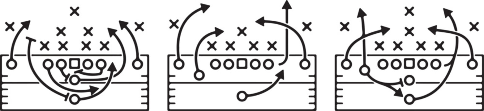 American football playbook diagrams with formations and strategies
