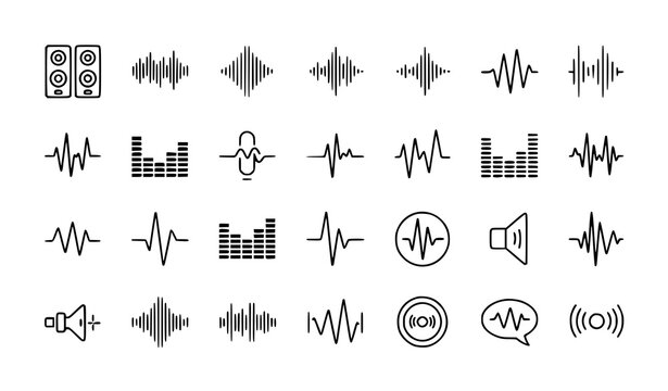 Sound wave and speaker icons for audio and music applications