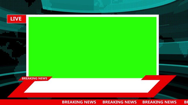 Breaking news broadcast template with green screen overlay and lower thirds for live media coverage chroma key