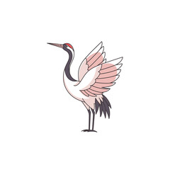 Fototapeta premium Elegant Red-crowned Crane with Pink Wings Standing Gracefully.