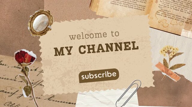 Welcome to my channel text animation video for YouTube video intro. Vintage postcard with roses and old letters on aged paper with stamps and antique mail design
