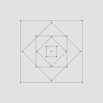 Symmetrical composition of nested squares and diamonds with black vertex dots on grey background illustration