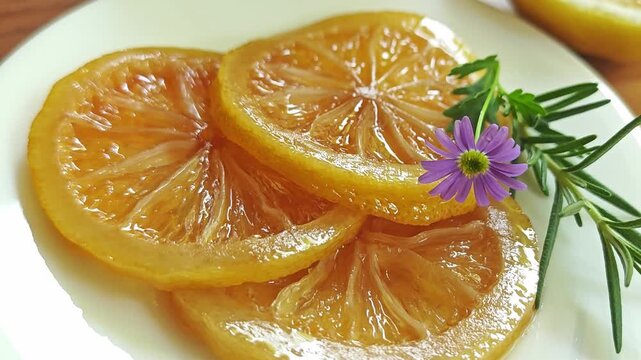 Sliced ​​lemons pickled in honey.