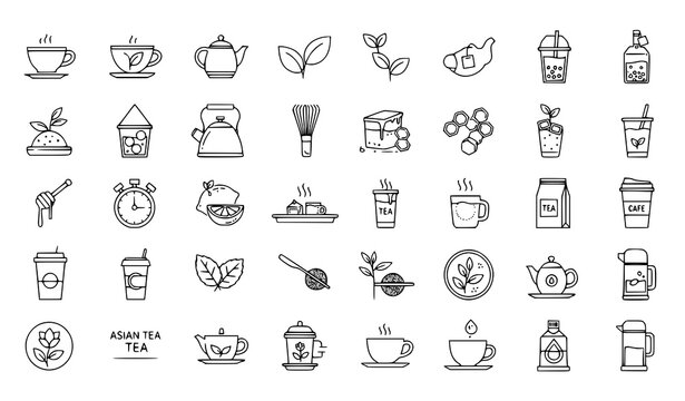 Tea and coffee line icons set beverage cafe and drink elements