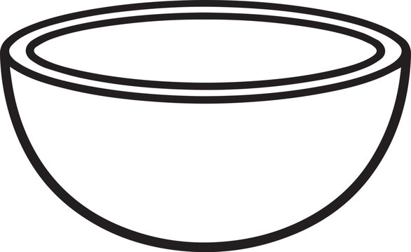 A simple line drawing of a bowl, presented in a clean and minimalist style, perfect for graphic design needs.