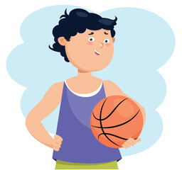 boy  holding a volleyball, young African American athlete, diverse kids sports and physical education concept, flat vector illustration.