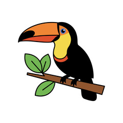 Fototapeta premium Toucan bird perched on a branch vector illustration white background tree limb wildlife