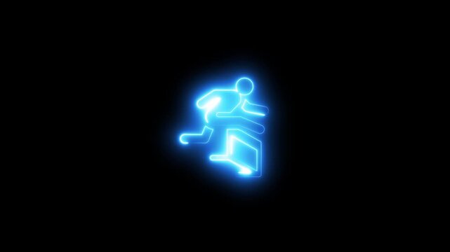 Neon blue glowing hurdle runner animation on black background