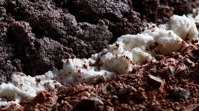 extreme macro chocolate cookie texture with creamy filling detailed food background