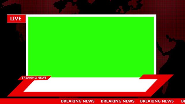 Breaking news live broadcast template with green screen overlay and map background, chroma key news template