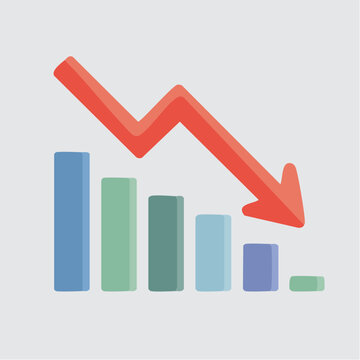 Declining graph with red arrow pointing down
