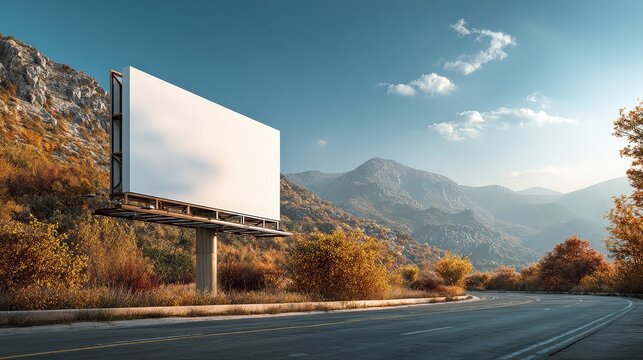 Billboard on Highway with Mountains in Background