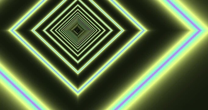Abstract Glowing Neon Diamond Shapes Tunnel Background.