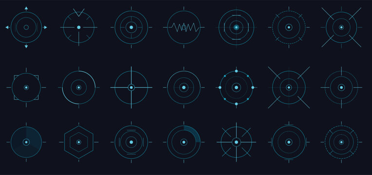 Futuristic aim targets and digital sniper scope sights collection for tactical game heads up display ui.