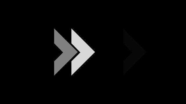 Fast forward white symbols icon symbol animation on black background. Fast forward sign moving left to right.4k animation.