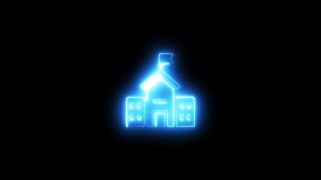 Neon school building animation for educational digital media and e-learning projects