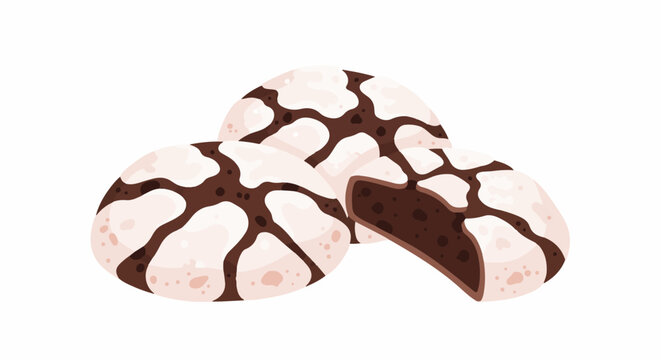 Three cracked chocolate cookies, one with a bite taken out