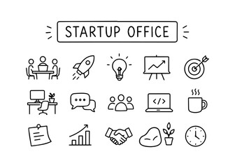 Fototapeta premium Startup Office doodle set Vector isolated doodle set