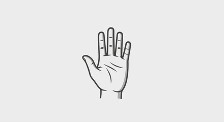 Fototapeta premium Minimalist drawing of an open palm with fingers splayed outwards, outlined in black