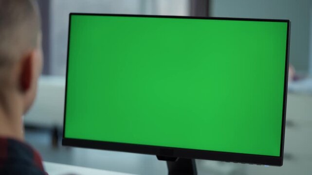 Green Screen Computer Monitor Mockup in Modern Office