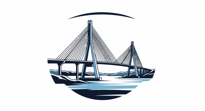 Modern cable-stayed bridge spanning a river, with mountainous terrain in background