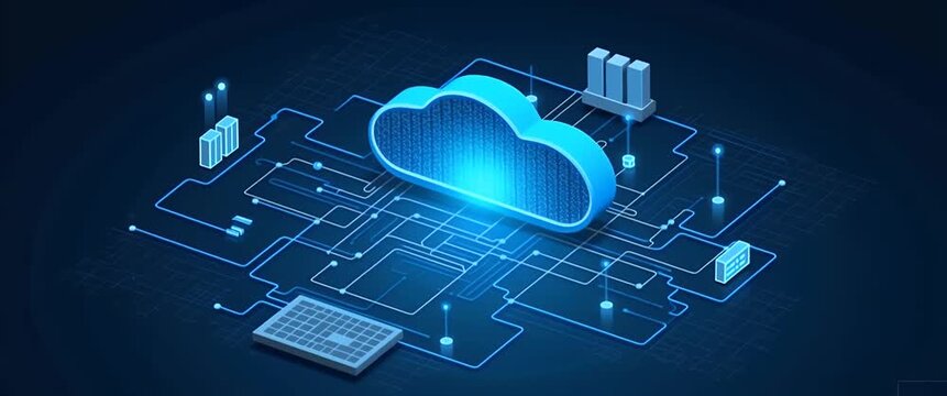 Image depicting advanced cloud infrastructure management with state of the art monitoring systems and optimized digital tools ensuring high availability and secure IT operations in  Photo Stock  Conce