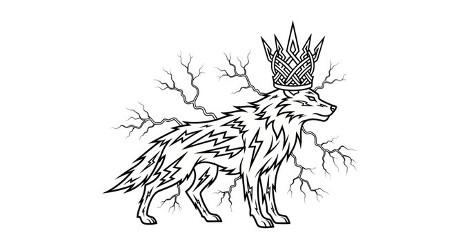 Majestic Wolf King Crowned with Lightning Bolt Symbol, Mystical Aura