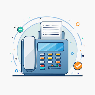 Illustration of a vintage fax machine with a paper output