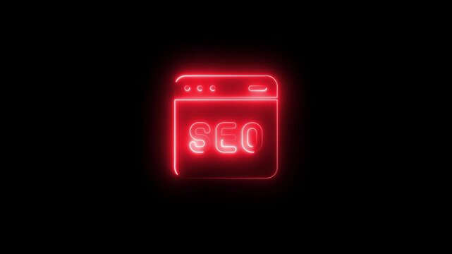 Neon seo browser window glowing red digital marketing concept