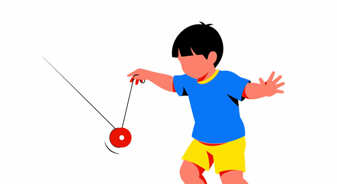 Young boy playing with a red yoyo toy.
