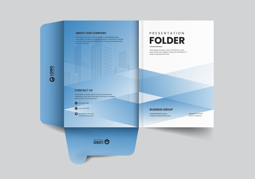modern corporate company presentation folder layout design with geometric shapes
