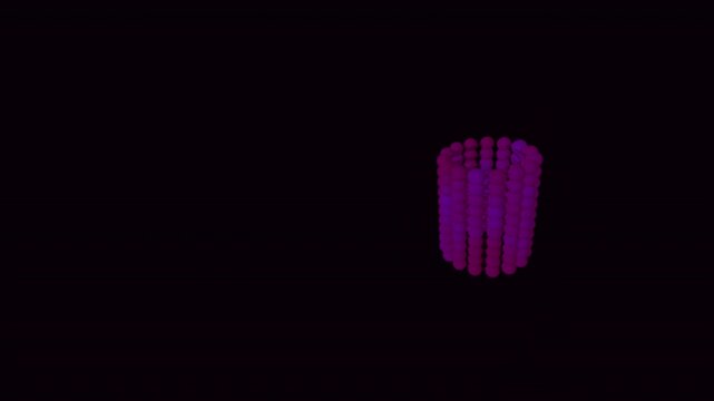 Sparse neon tube cylinder implodes in a vortex spiral, reconstituting seamlessly on a void background. Random neural pink lighting. Right-offset composition. Generative code art.