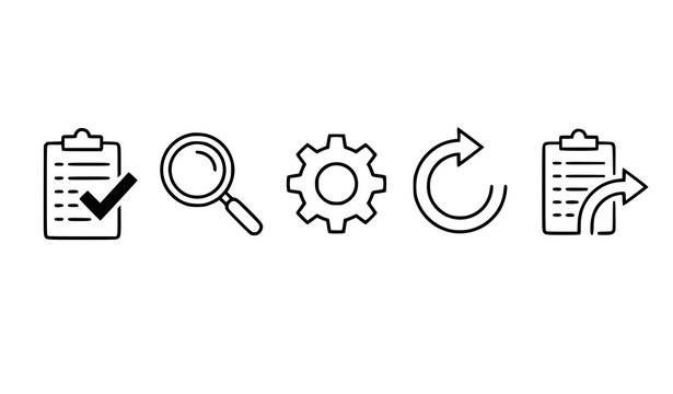 Easy effectiveness process testing outline vector icon with checklist and workflow pictogram