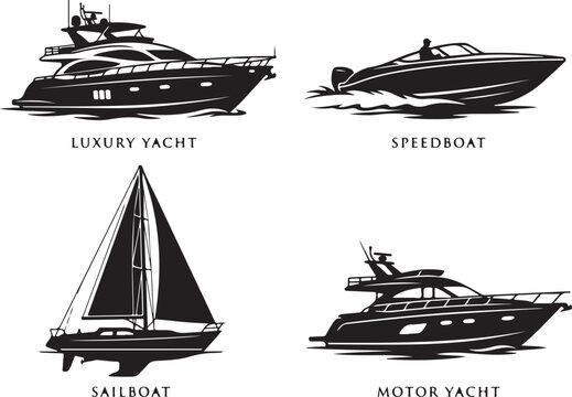 Boat icons, luxury yacht, sailboat, speedboat, motor yacht, vector illustrations