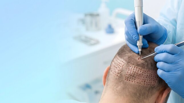 Close-Up Hair Transplant Procedure with FUE Implantation Technique